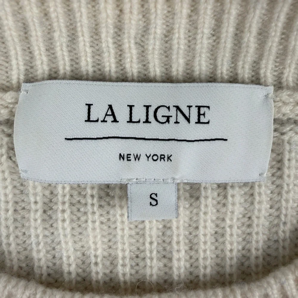La Ligne Sweater Womens S Cream Blue Striped 100% Cashmere Ribbed Pullover - Picture 4 of 11